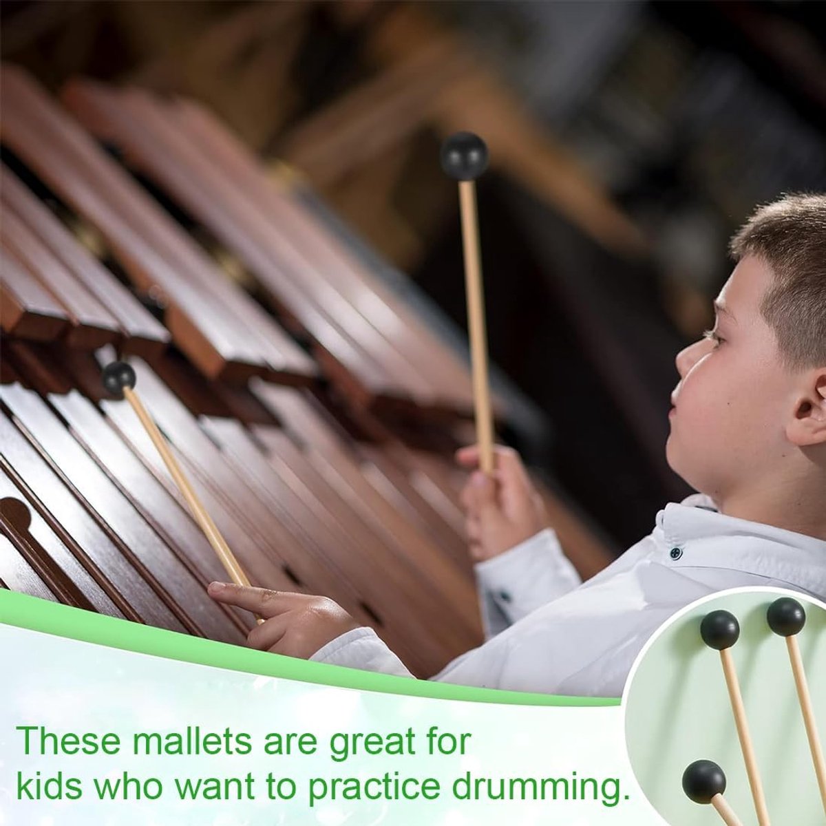 1 pair - Drumsticks - Mallets Sticks - Mallets - Wooden xylophone sticks - - hollow drumsticks - wooden percussion sticks with wooden handle - rhythm sticks - for glockenspiel, wooden block, percussion instruments - 18.7 cm - black - Image 2
