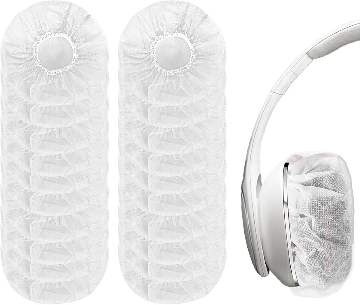 Elastic Headphone Hygiene Cases - 100 pieces - non-woven fabric headphone covers - replacement headphone hygiene cases - elastic stretch - universal - cover case 11cm - for home, sports and office - White - Image 1