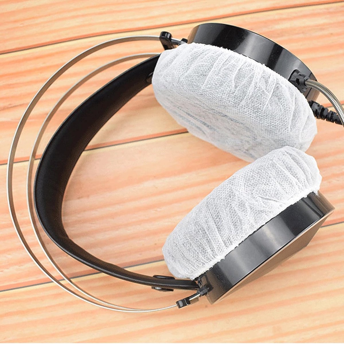 Elastic Headphone Hygiene Cases - 100 pieces - non-woven fabric headphone covers - replacement headphone hygiene cases - elastic stretch - universal - cover case 11cm - for home, sports and office - White - Image 5