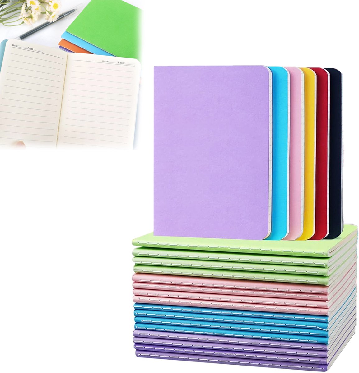 notebooks - 22 pieces - Notebook - Lined A6 size notebooks - Lined school notebook - Lined paper - A6 size - 60 pages - Lined - Image 1