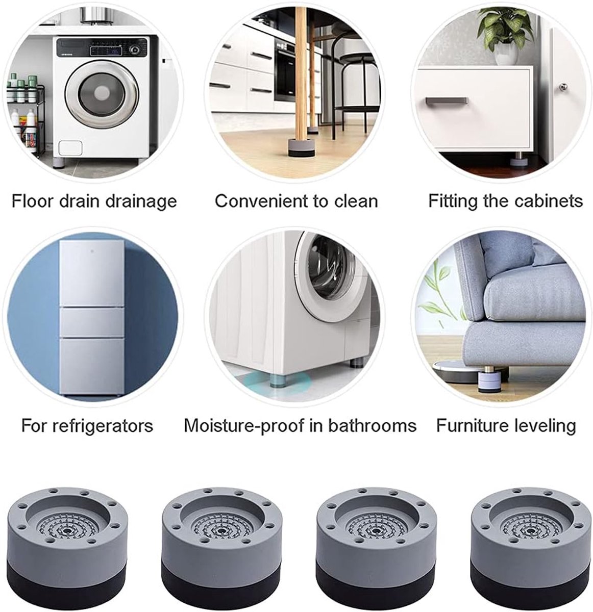 4 Washing Machine Feet - Universal Anti-Vibration Pads for Washing Machines - Washing Machine Vibration Dampers - Non-Slip Rubber Pads - Washing Machine Feet - Stabilizer Foot - Washing Machine Sound Damper - For Washing Machines, Dryers, and Furniture - Image 5