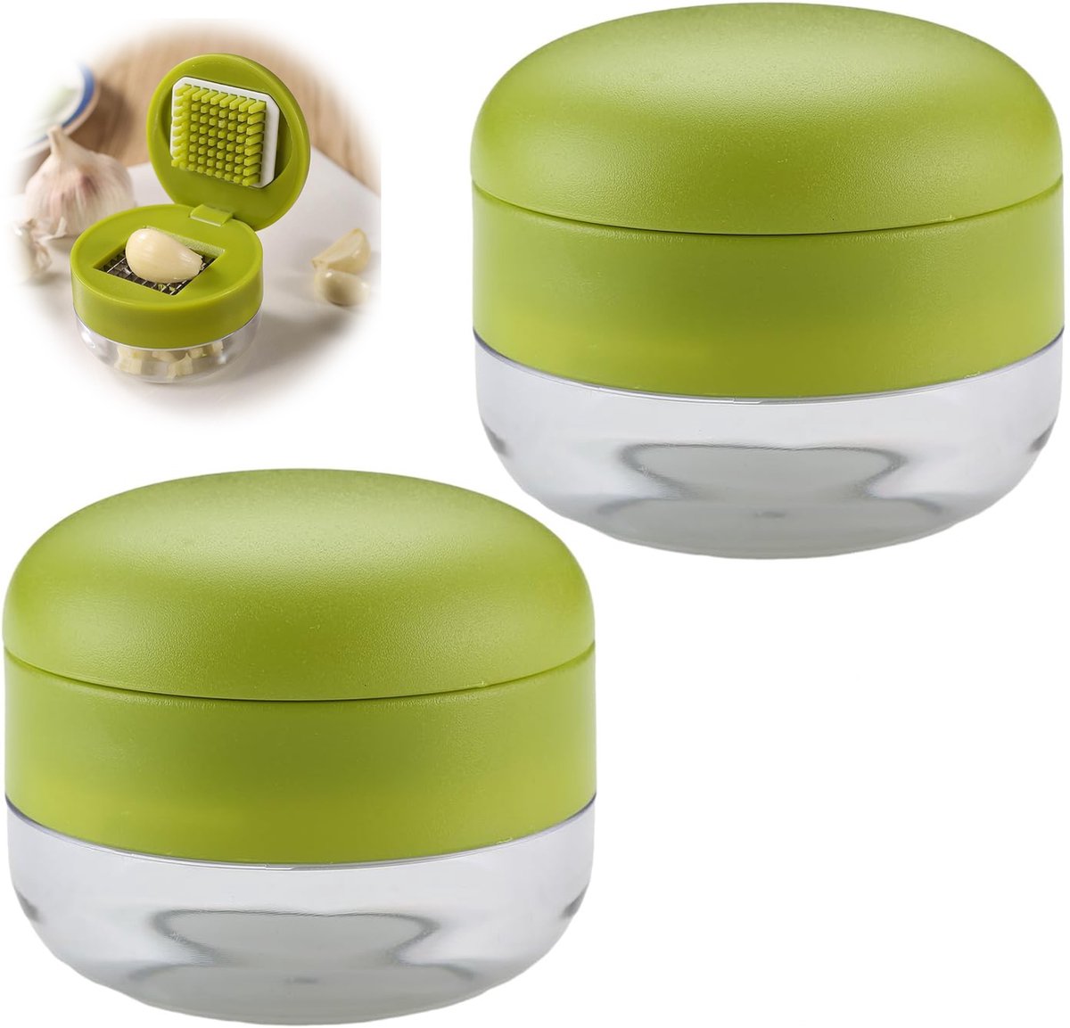 2 Pieces Garlic Press - Garlic Chopper - Garlic Press - Suitable for Garlic - Manual Garlic Press - Kitchen Gadget Press - Garlic Presses - Storage Container - Ginger Press - Stainless Steel Knife Cutter - Crusher - For Home and Camping - Image 1