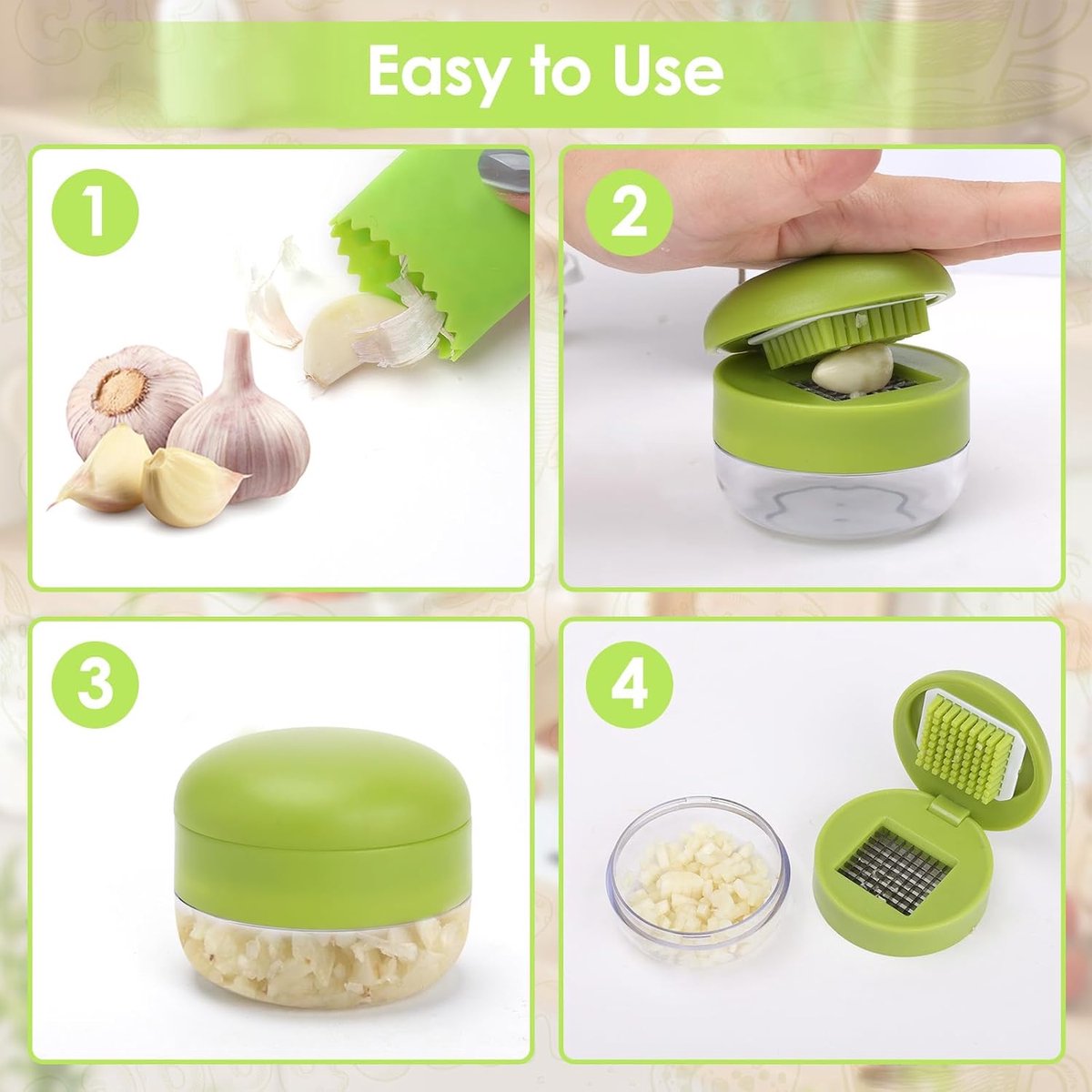 2 Pieces Garlic Press - Garlic Chopper - Garlic Press - Suitable for Garlic - Manual Garlic Press - Kitchen Gadget Press - Garlic Presses - Storage Container - Ginger Press - Stainless Steel Knife Cutter - Crusher - For Home and Camping - Image 2