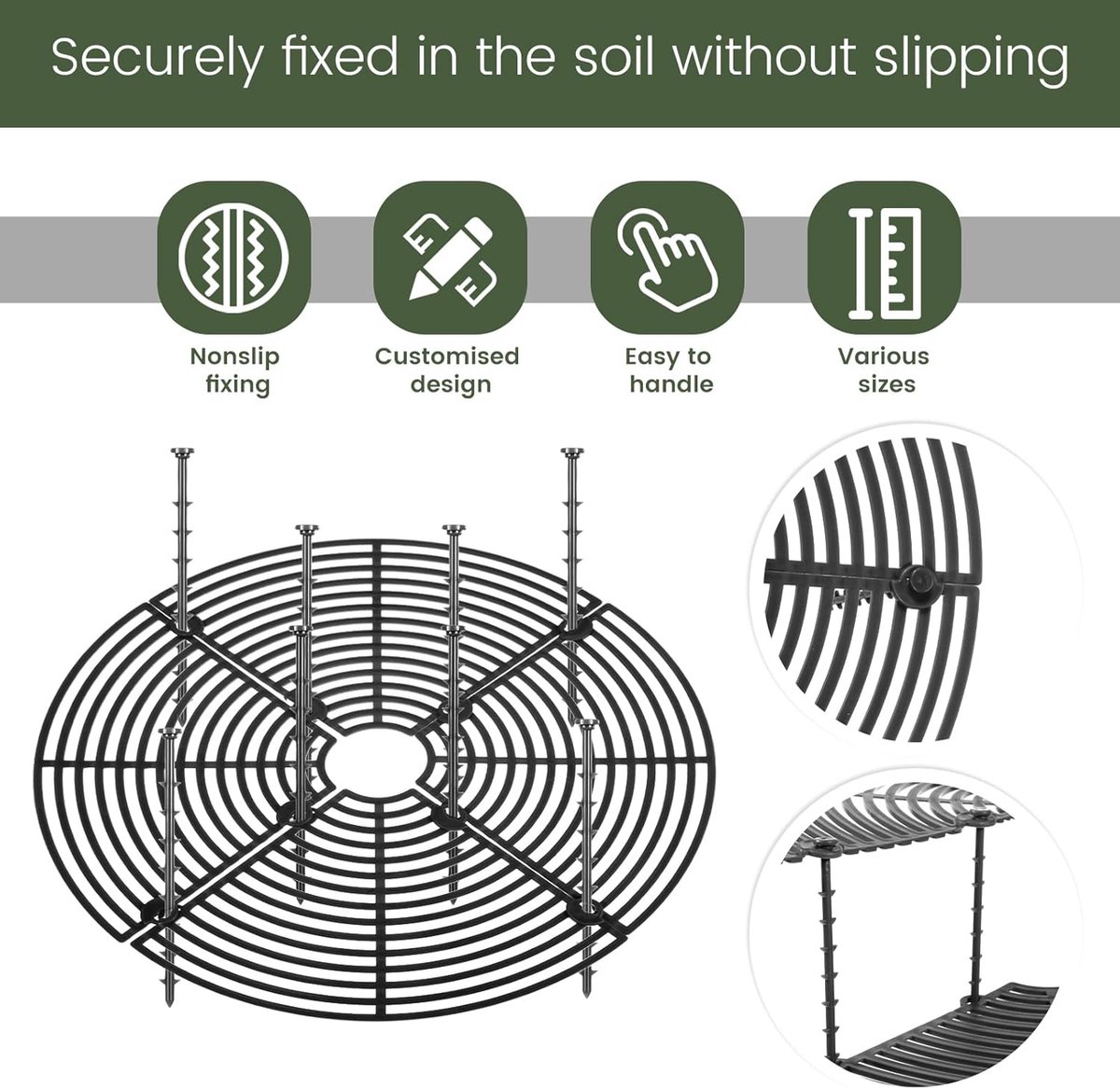 2 pieces - plant pot cover - 30 cm - Flowerpot grid - planter cover set - plantpot grid bottom protectors - with 16 posts - plant covers - for indoor and outdoor gardening - plant protectors - keeps cats and squirrels out of the flowerpot - black - Image 4