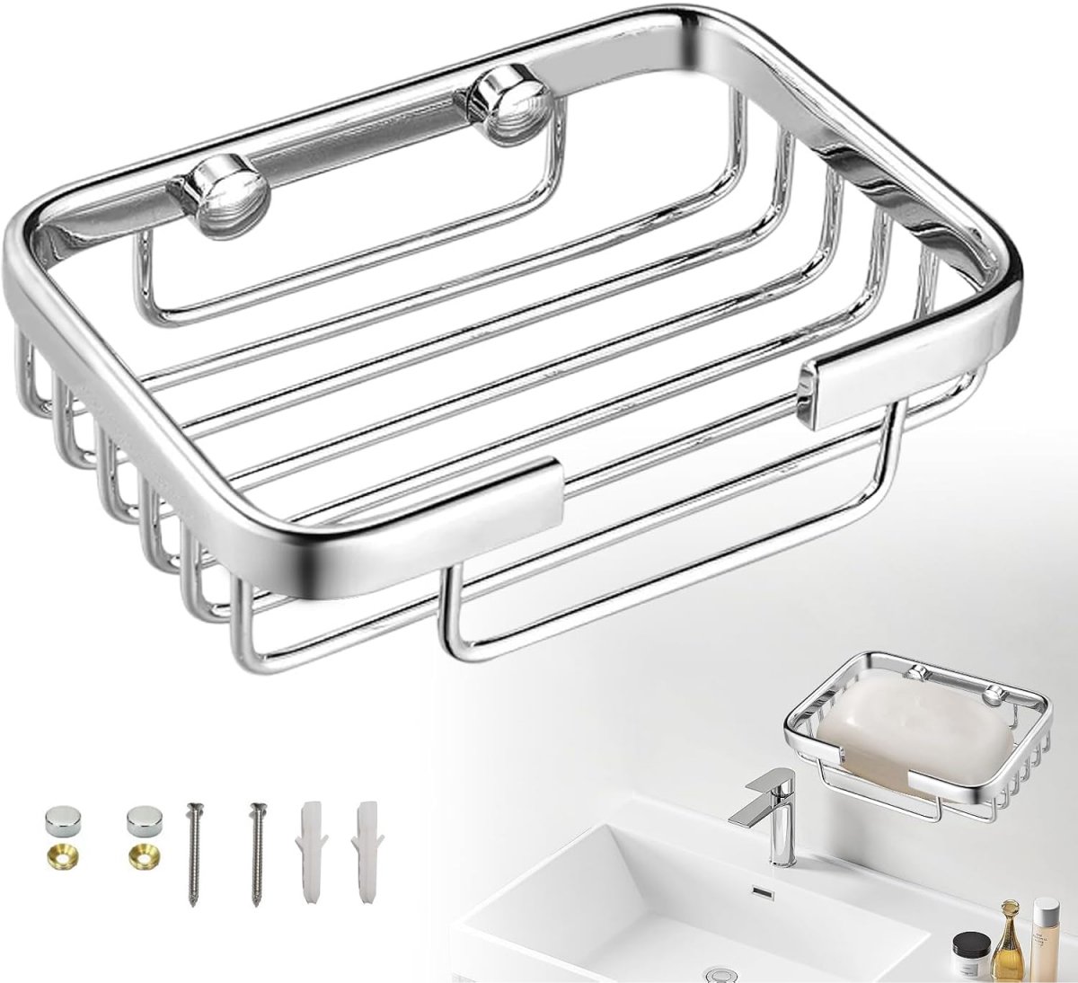 Soap Holder - 135*85*35 cm - Waterproof Stainless Steel Soap Dish - Storage Rack - Stainless Steel Metal Wall-Mounted Soap Rack - Shower Soap Basket - Soap Rack - Dish Holder - Sink Rack - With Screws - For Shower, Bathroom, Bath, Kitchen, Washbasin - Sil - Image 1