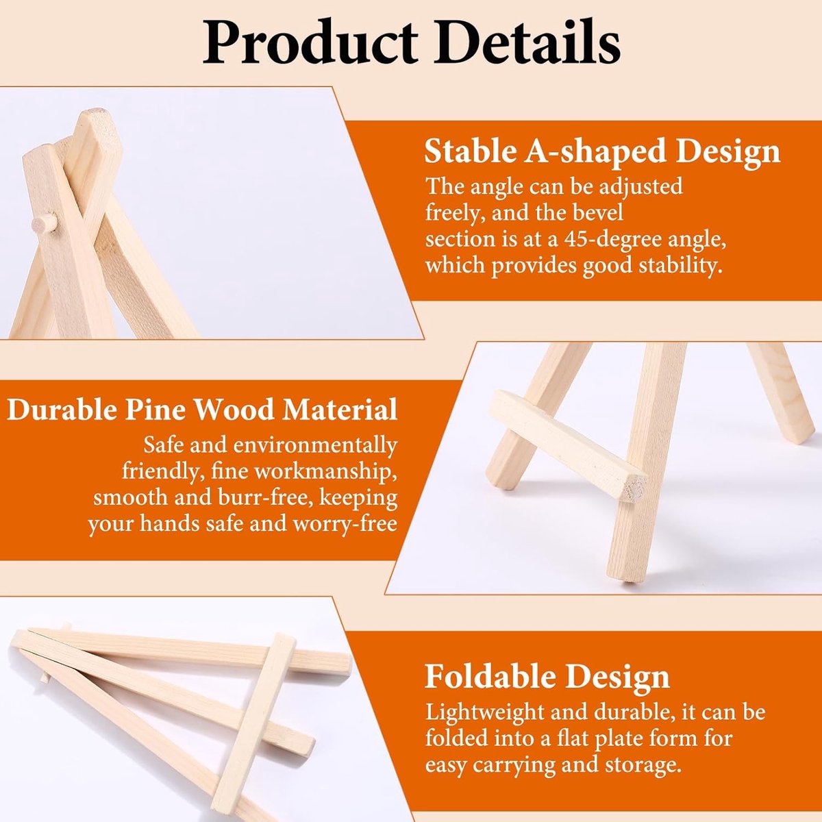 4 pieces - Table easel - Painting easel stand - Painting easel - Desk easel - Wooden easel - Wooden stand - Mini wooden stand - Display rack - mini painting easel - Home decoration - for photos, weddings, birthdays - 8*15 cm - Image 2