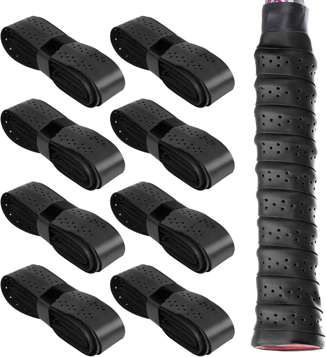 8 pieces - Racket grips - Racket Grip Tape - Badminton grip tape - Tennis racket grip tape - sports accessories - replacement grip - self-adhesive - for tennis rackets, badminton and more - 1100*25*0.6mm - black - Image 1