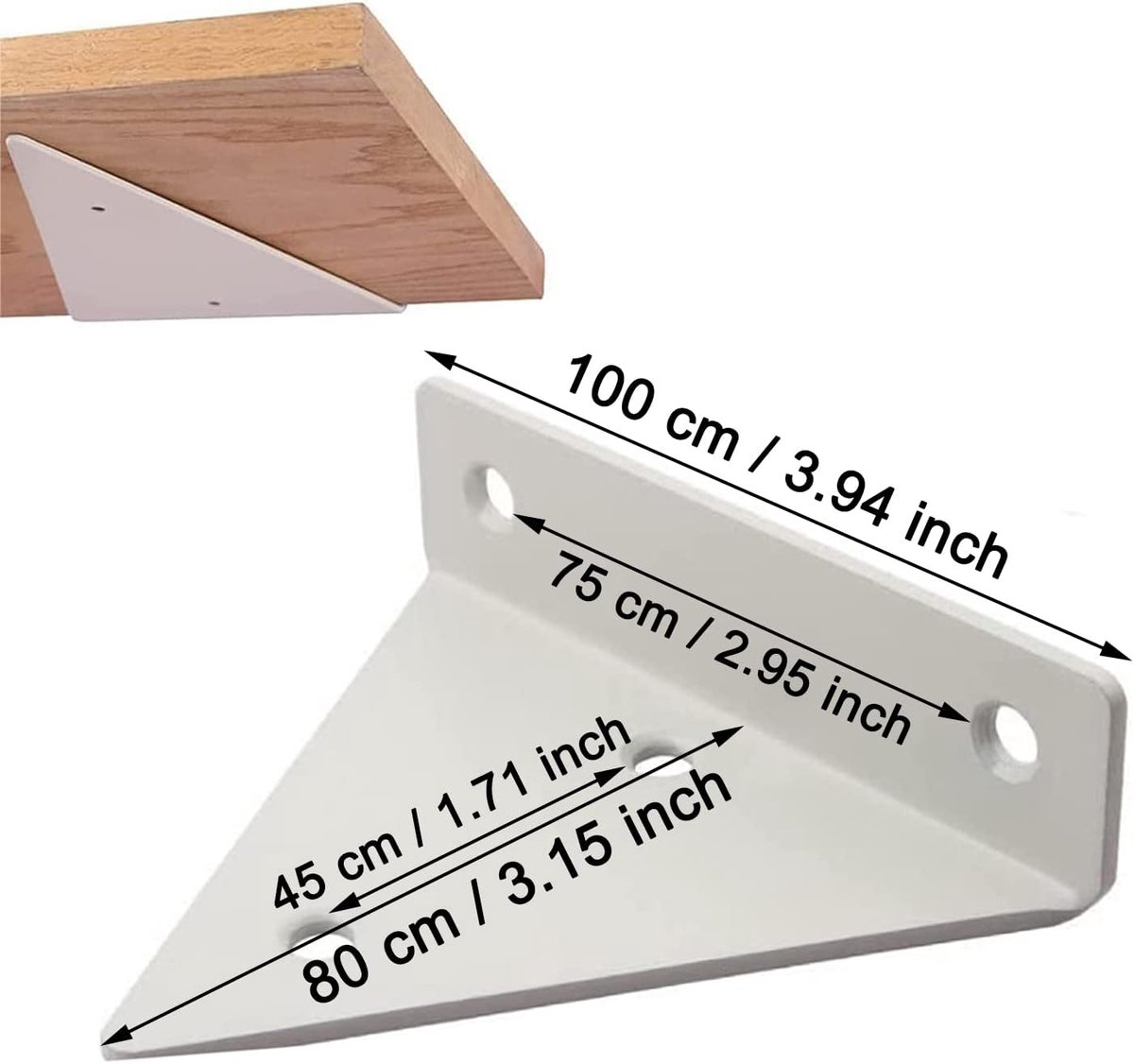 4 pieces - Shelf brackets - 10*8 cm - Wall-mounted floating bracket - Concealed shelf bracket - metal shelf brackets - triangular shelf bracket - with screws - invisible shelf bracket - for living room, bathroom and bedroom decor - white - Image 5