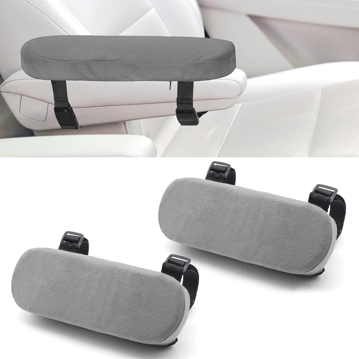 2 pieces - Armrest Cushion - Elbow Cushion - Armpads - comfortable armrest covers - removable armrest cushions - polyester armrest cushions - for office chairs, car seats and gaming chairs - 23.5*7.5*3cm - grey - Image 1