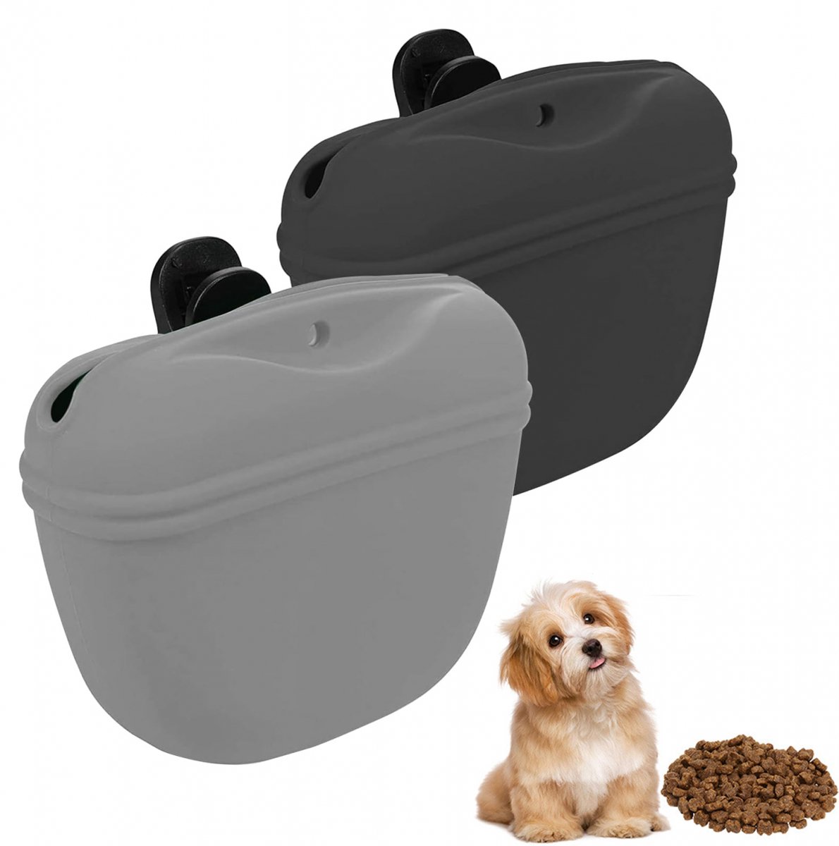 pieces - Reward Pouch for Dogs - Dog Training Treat Bag - Dog Treat Pouch - silicone dog treat pouch - BPA-free - with clip - dog training bag - grey and black - 12.5*4*10.5 cm - Image 1