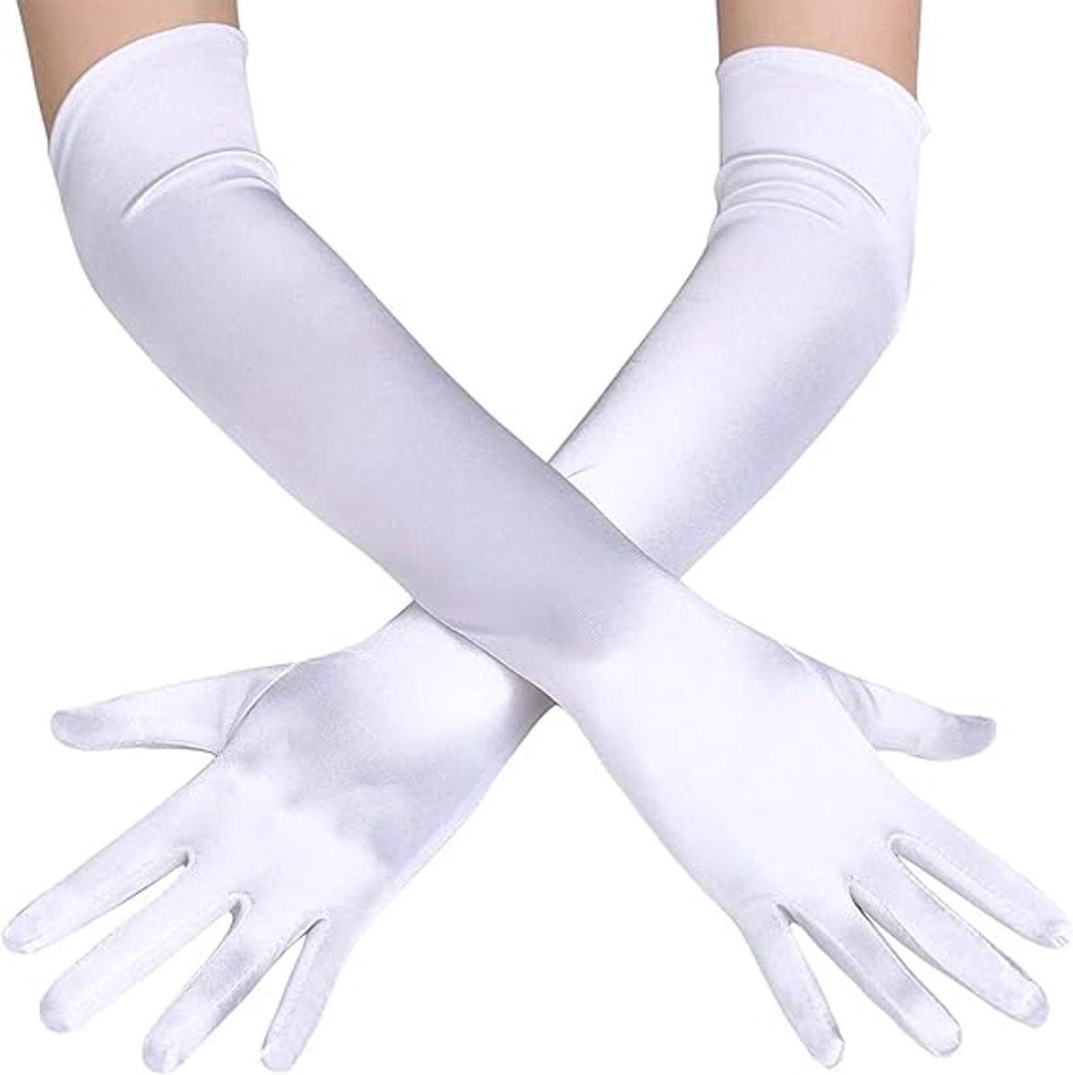 Gloves - 55 cm - Long glove - Long satin women's gloves - for weddings, parties, formal events and performances - Elastic gloves - up to the elbow - for brides, princesses, operas and other occasions - white - Image 1