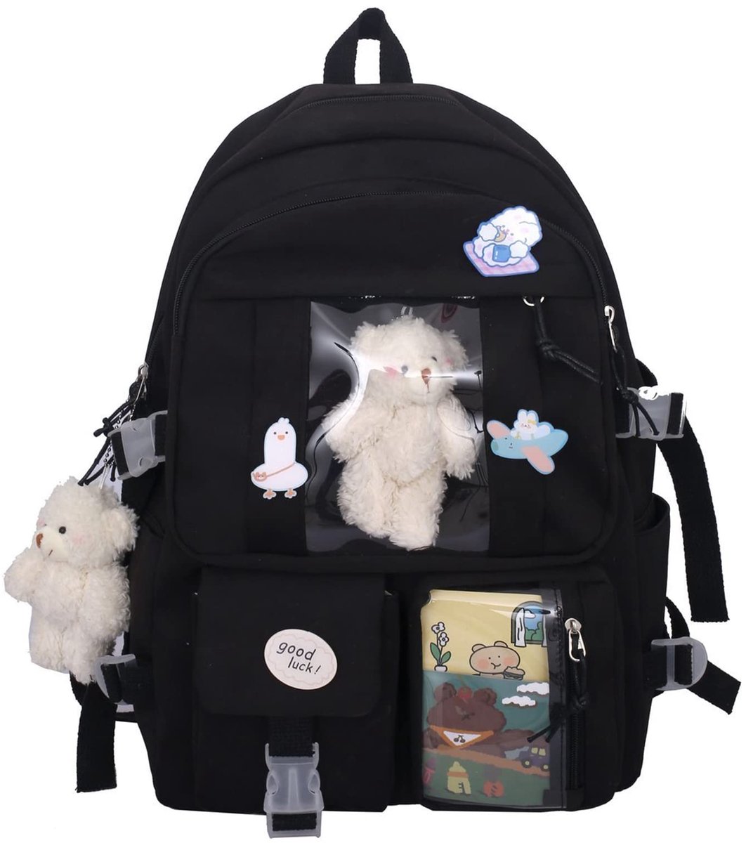 Waterproof backpack for girls - Girl's Backpack With Pin and Accessories - boys' backpack - women's backpack - Lightweight School Bag - School Student School Bag - Large Capacity Backpacks - Teenagers - High School Backpacks - Black - Image 1