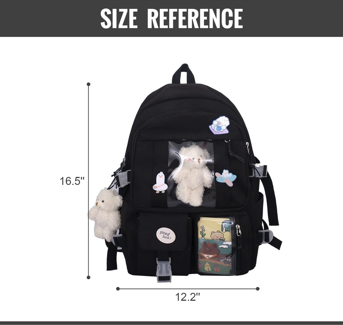 Waterproof backpack for girls - Girl's Backpack With Pin and Accessories - boys' backpack - women's backpack - Lightweight School Bag - School Student School Bag - Large Capacity Backpacks - Teenagers - High School Backpacks - Black - Image 2