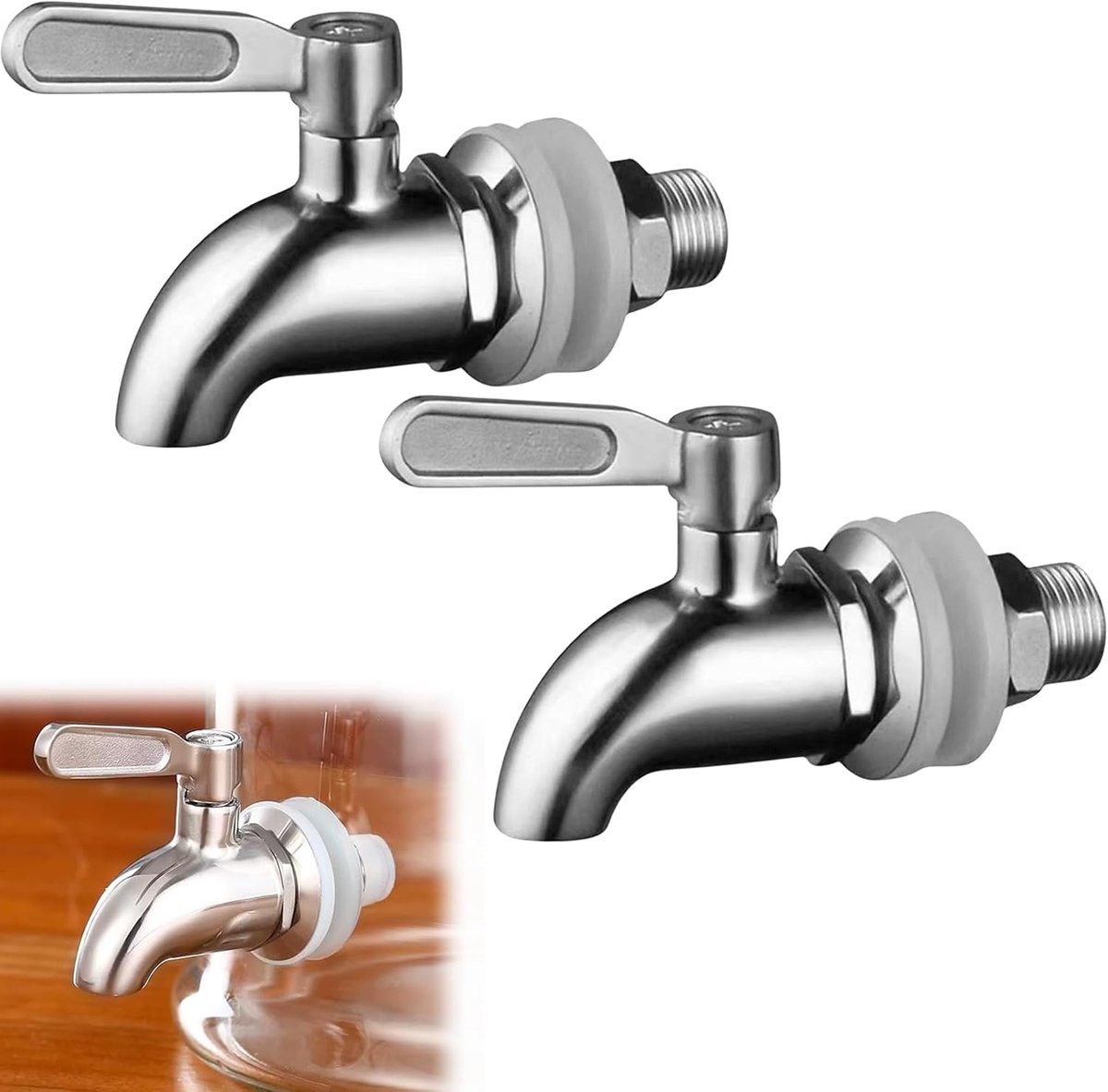pieces - 16 mm beverage dispenser - Stainless steel beverage dispenser - Tap for keg - beer keg tap - wine tap - replacement tap - for home-brewed keg fermenter, wine, beer, juice dispenser - beverage tap - silver - 63*33*85 mm - Image 1