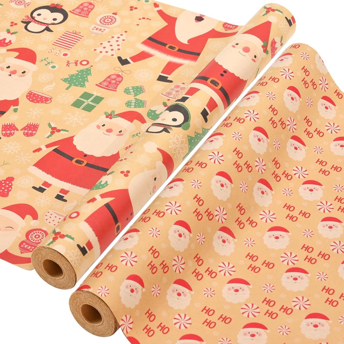Wrapping paper - Christmas wrapping paper - Christmas gift paper - Wrapping paper with figures - 43 x 300cm - 2 Rolls - Christmas paper wrapping paper for Christmas - Christmas paper wrapping paper for children - gift paper - Kraft gift paper - Christmas - Image 1