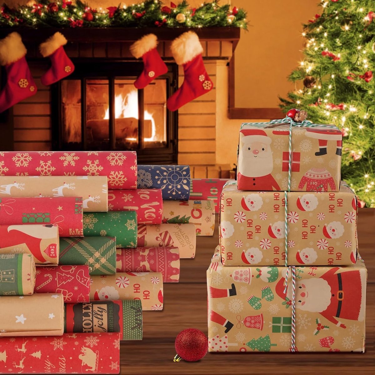 Wrapping paper - Christmas wrapping paper - Christmas gift paper - Wrapping paper with figures - 43 x 300cm - 2 Rolls - Christmas paper wrapping paper for Christmas - Christmas paper wrapping paper for children - gift paper - Kraft gift paper - Christmas - Image 2
