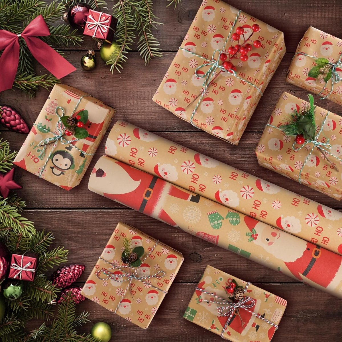 Wrapping paper - Christmas wrapping paper - Christmas gift paper - Wrapping paper with figures - 43 x 300cm - 2 Rolls - Christmas paper wrapping paper for Christmas - Christmas paper wrapping paper for children - gift paper - Kraft gift paper - Christmas - Image 3