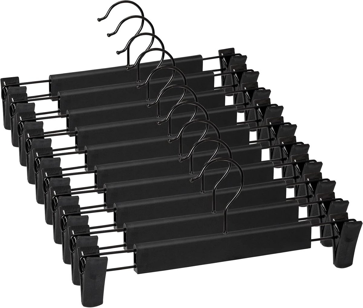 Clothes Hangers - 10 Pieces - Trouser Hangers - Trouser Hangers with Clips - Garment Hangers - Skirt Hangers - Non-Slip Hanger with Clips - Clothes Rack/Coat Rack/Jacket/Trouser Hanger - Space-Saving - Adjustable Clip Hangers, Garment Jacket Clothing Jean - Image 1