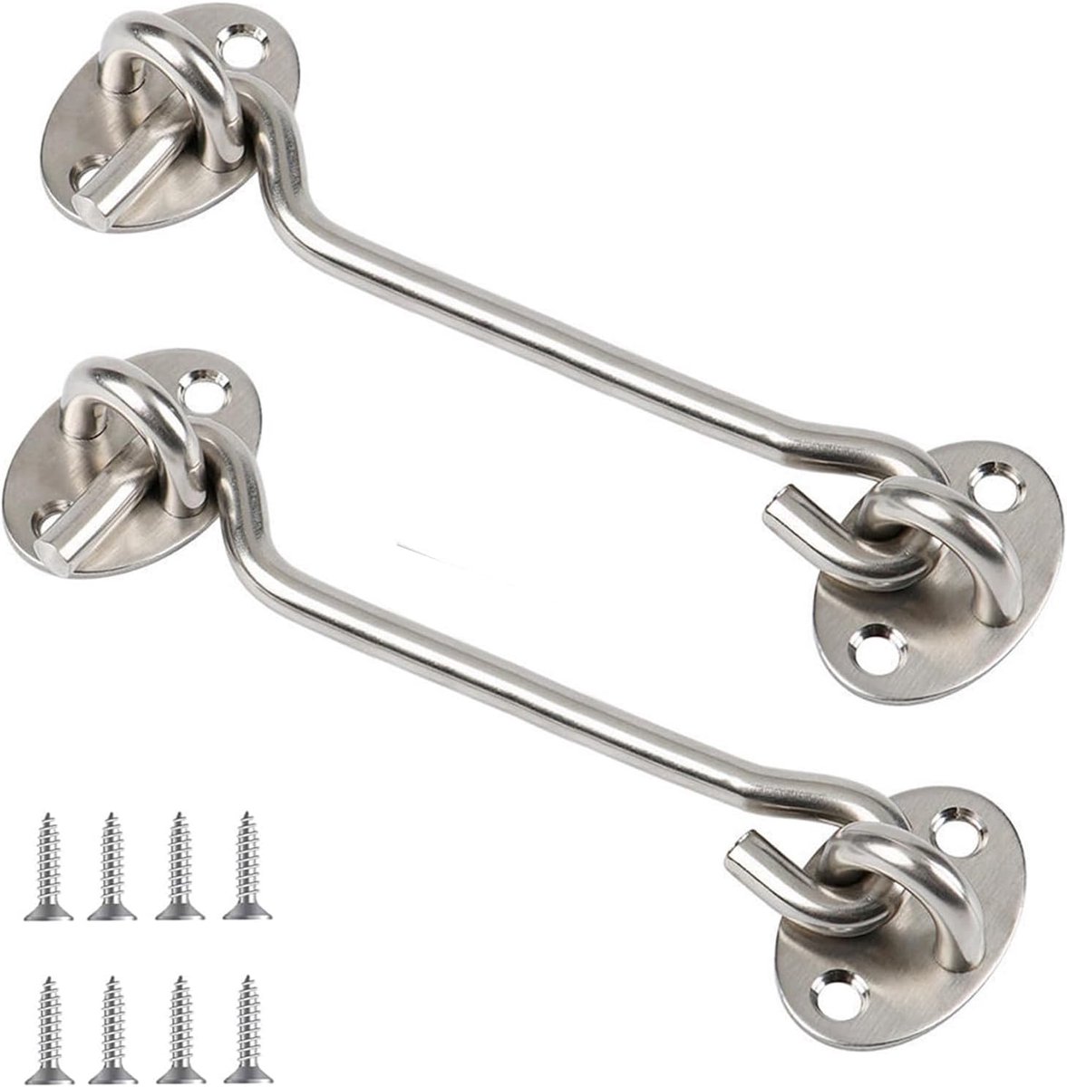 pieces - Wind hook - 6 inch - Wind hooks - Door hinges - Door bolt - Hinge - barn door hook - hook and eye bolt - cabin hooks and eye bolt - swivel window hook - door hooks - lock - for sliding door, bedroom, bathroom - 150*39 mm - silver - Image 1
