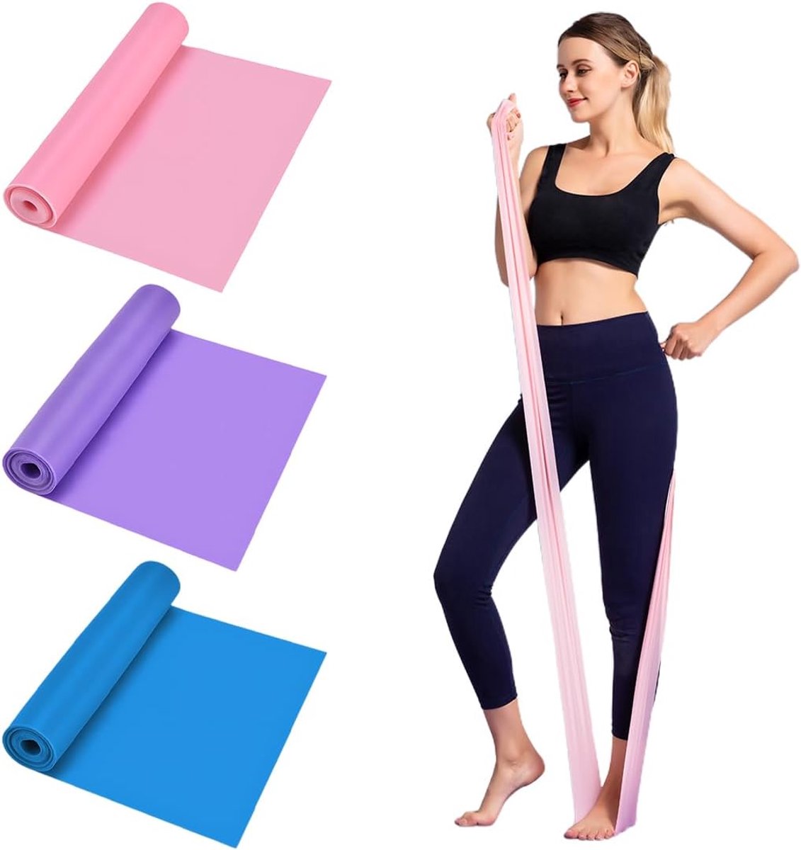 3 pieces - Exercise bands - 1.5 m - Resistance band - Resistance bands - Silicone exercise bands - yoga band - pilates band - sports band - Fitness elastic bands - Fitness equipment - For yoga, pilates, rehabilitation in the gym or at home - Image 1