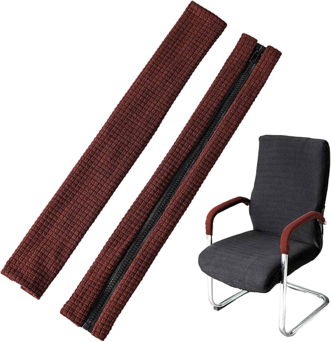 1 pair - office chair armrest covers - Office chair armrest cover - Computer chair armrest cover - Removable - Elastic - Waterproof - Chair armrest covers - Dust cover - Armrest protector - for desk and gaming chairs - 45*16 cm - brown - Image 1
