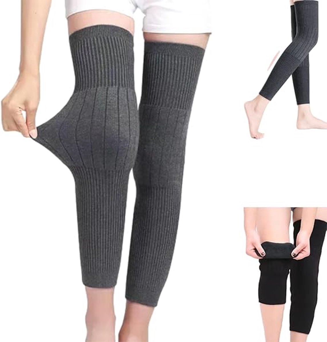 Pair of knee pads - knee socks - Leg support and warmth - Winter heating - Long - Knee pads for cycling, skiing and running - Thickened knee pads - Size L - for weight 100-130 - Image 1