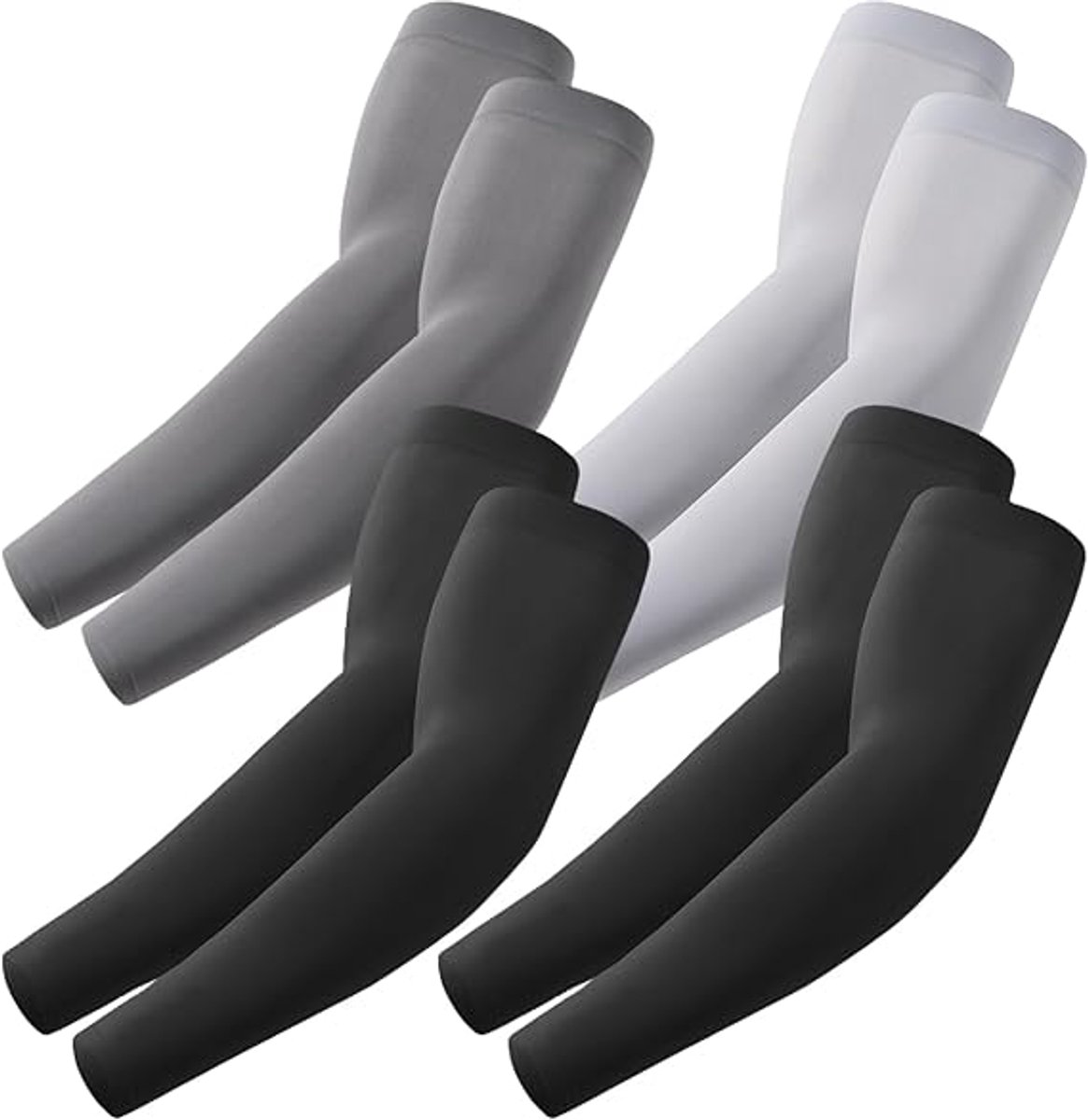 4 pairs of sleeves - Unisex - Sleeves - Ultralight sleeves - Arm Sleeve - UV protection for arms - Sunscreen Sleeve Ice Side Arm Sleeves - Comfort Cooling Sports Compression Sleeves - Ideal for sports, cycling, golfing - Black/Grey/Dark Grey - Image 1