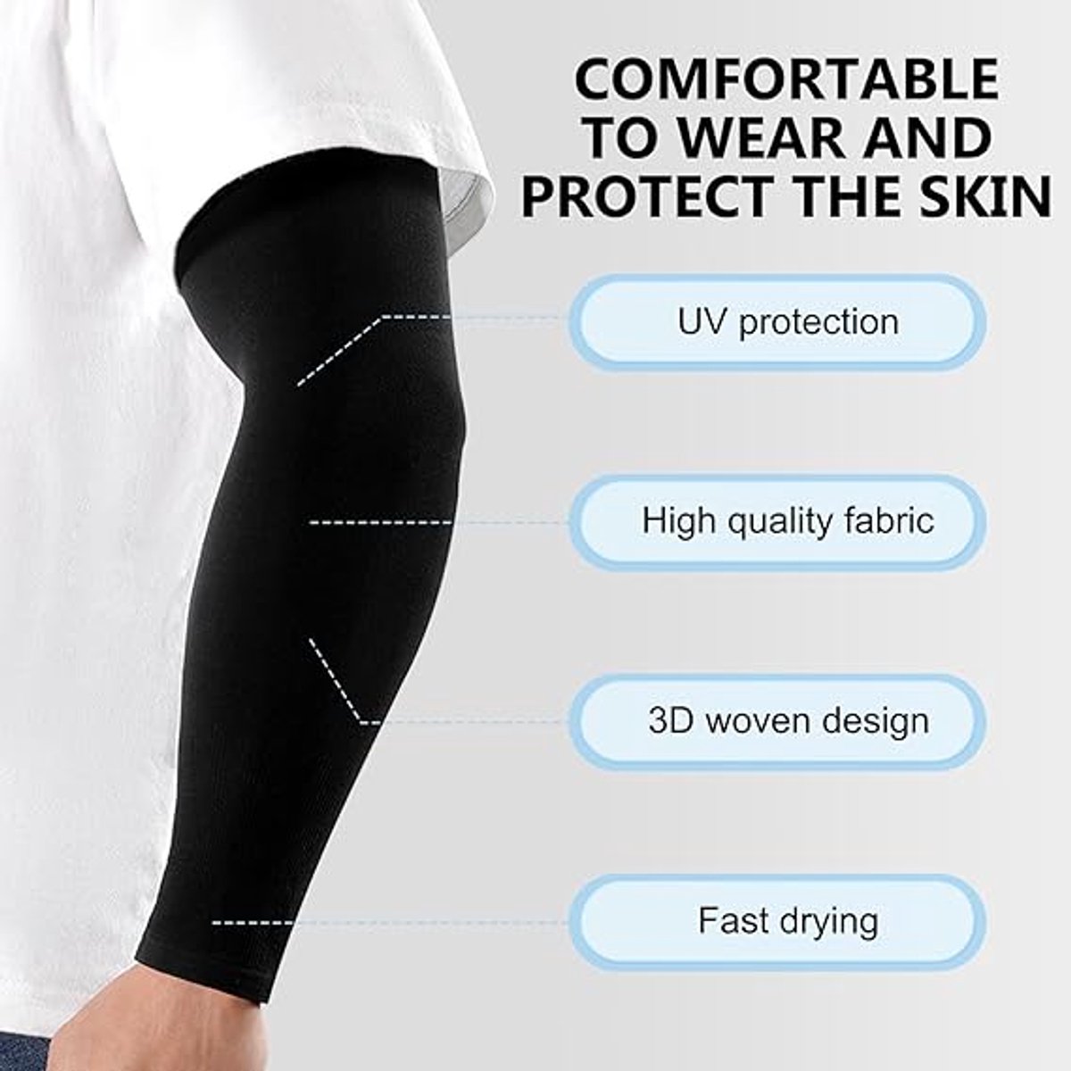 4 pairs of sleeves - Unisex - Sleeves - Ultralight sleeves - Arm Sleeve - UV protection for arms - Sunscreen Sleeve Ice Side Arm Sleeves - Comfort Cooling Sports Compression Sleeves - Ideal for sports, cycling, golfing - Black/Grey/Dark Grey - Image 2