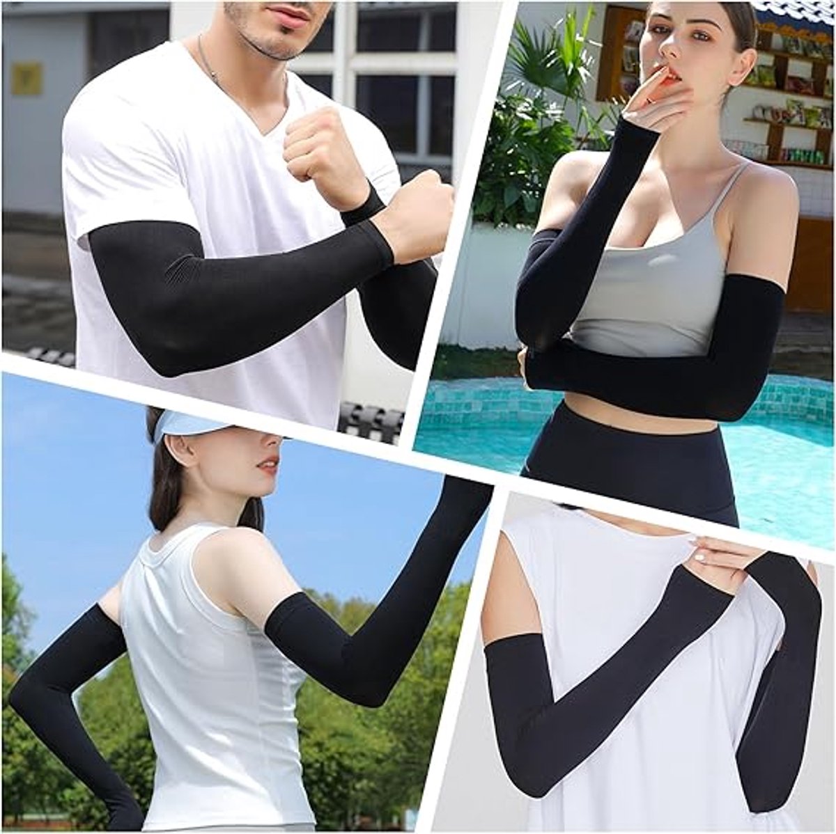 4 pairs of sleeves - Unisex - Sleeves - Ultralight sleeves - Arm Sleeve - UV protection for arms - Sunscreen Sleeve Ice Side Arm Sleeves - Comfort Cooling Sports Compression Sleeves - Ideal for sports, cycling, golfing - Black/Grey/Dark Grey - Image 5