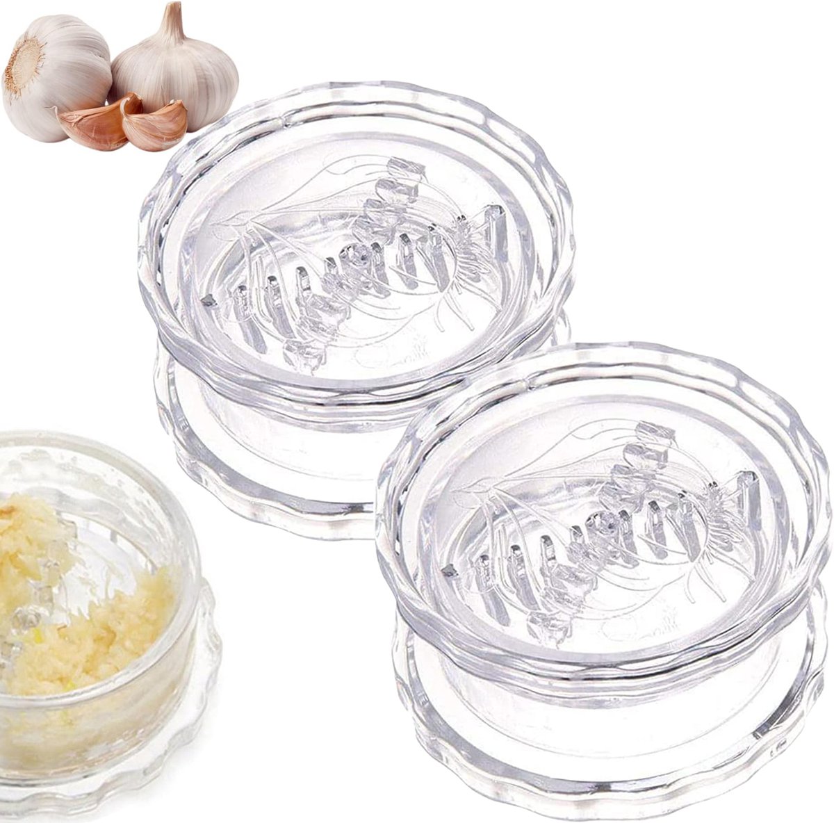Garlic Twister - 2 pieces - Garlic Press - Suitable for Garlic - Manual Garlic Press - Kitchen Gadget Press - Garlic Presses - Ginger Press - for chopping garlic, onions, ginger, herbs and nuts - Transparent - Image 1