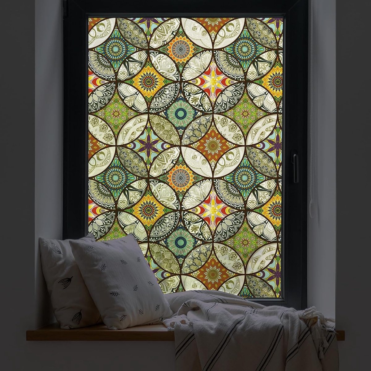 45 x 200 cm - Window stickers - Window film - Decorative window film - Privacy window film - Frosted glass - Circle pattern - Static cling - Privacy window stickers - yellow - Image 1