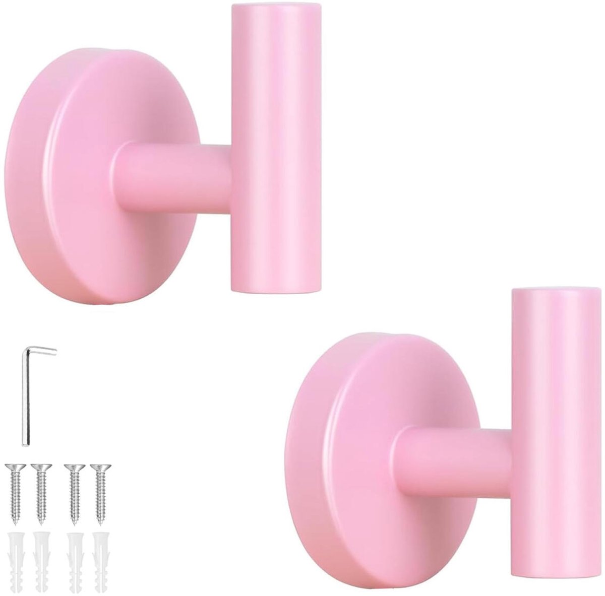 pieces - Towel hook - Hanging hooks - Hanging hooks - Bathroom towel hooks - Key hook - Clothes hook - Hat hook - Wall hooks - stainless steel hook - with screws - for bathroom, kitchen, garage, home, hotel, office - 5.5*6 cm - pink - Image 1