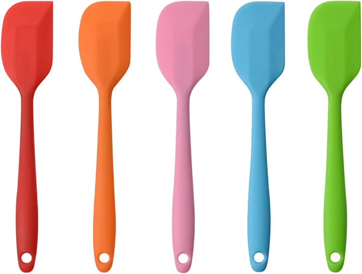 5 pieces - Silicone spatulas - Dessert Spatula - Scraper - Baking Spatula - Kitchen Utensils - heat-resistant silicone spatulas - with non-stick coating - for cakes, creams, butter, pastries and desserts - 21*4 cm - red, pink, blue, green, orange - Image 1