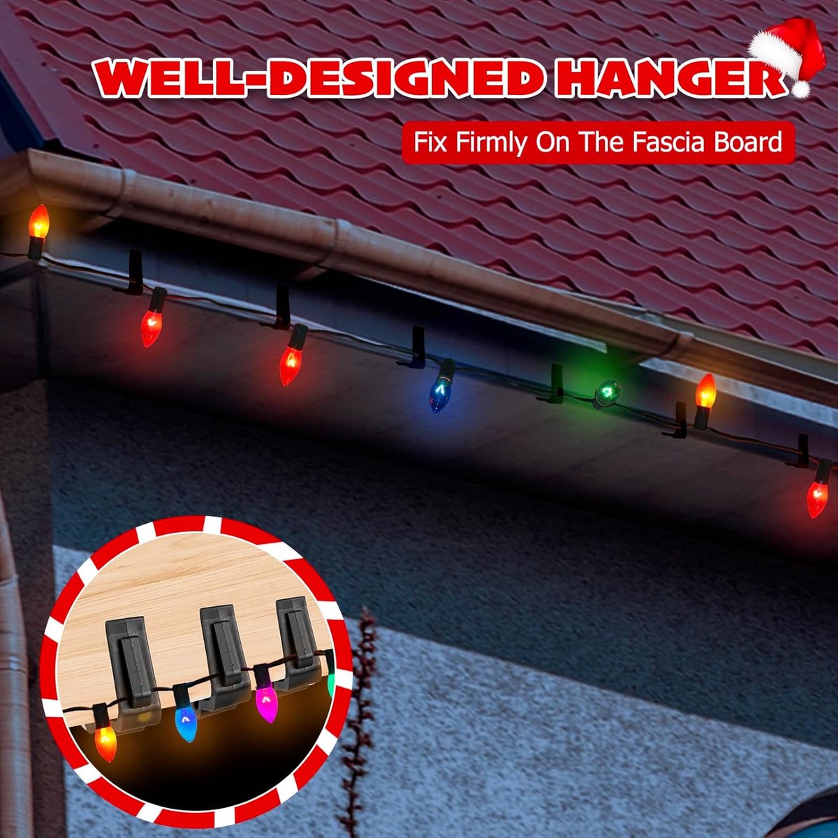 30 pieces - Christmas lighting clips - Light clips - Plastic clips - Lighting hooks - Party lighting clamps - festive string lights clips - hooks - for party decoration, gutter, fencing, roof edge - 49*42*13.7 mm - black - Image 2