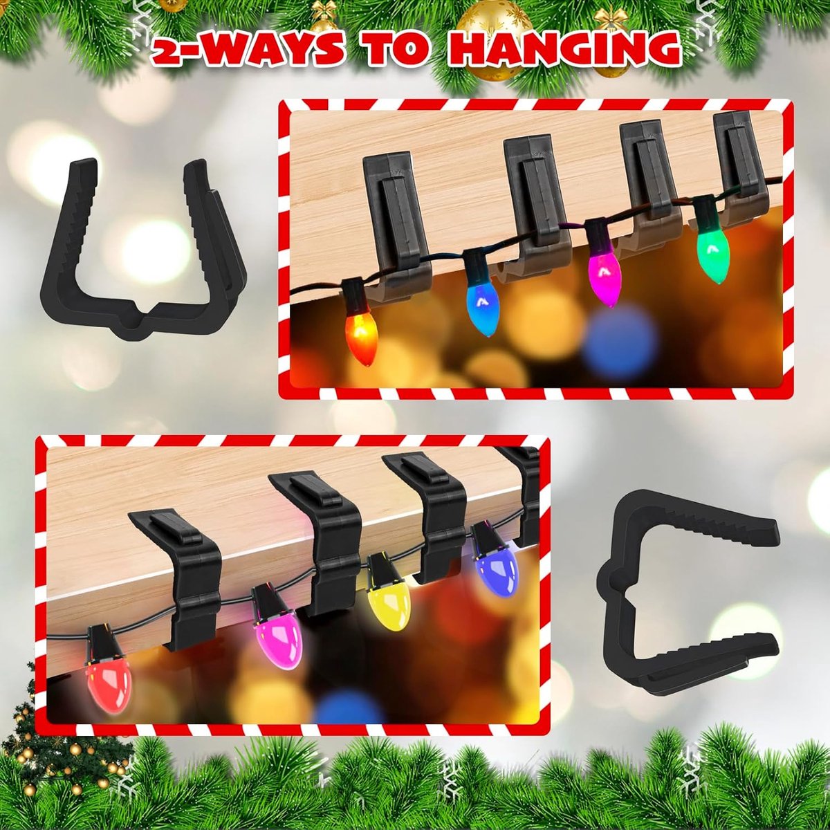 30 pieces - Christmas lighting clips - Light clips - Plastic clips - Lighting hooks - Party lighting clamps - festive string lights clips - hooks - for party decoration, gutter, fencing, roof edge - 49*42*13.7 mm - black - Image 3