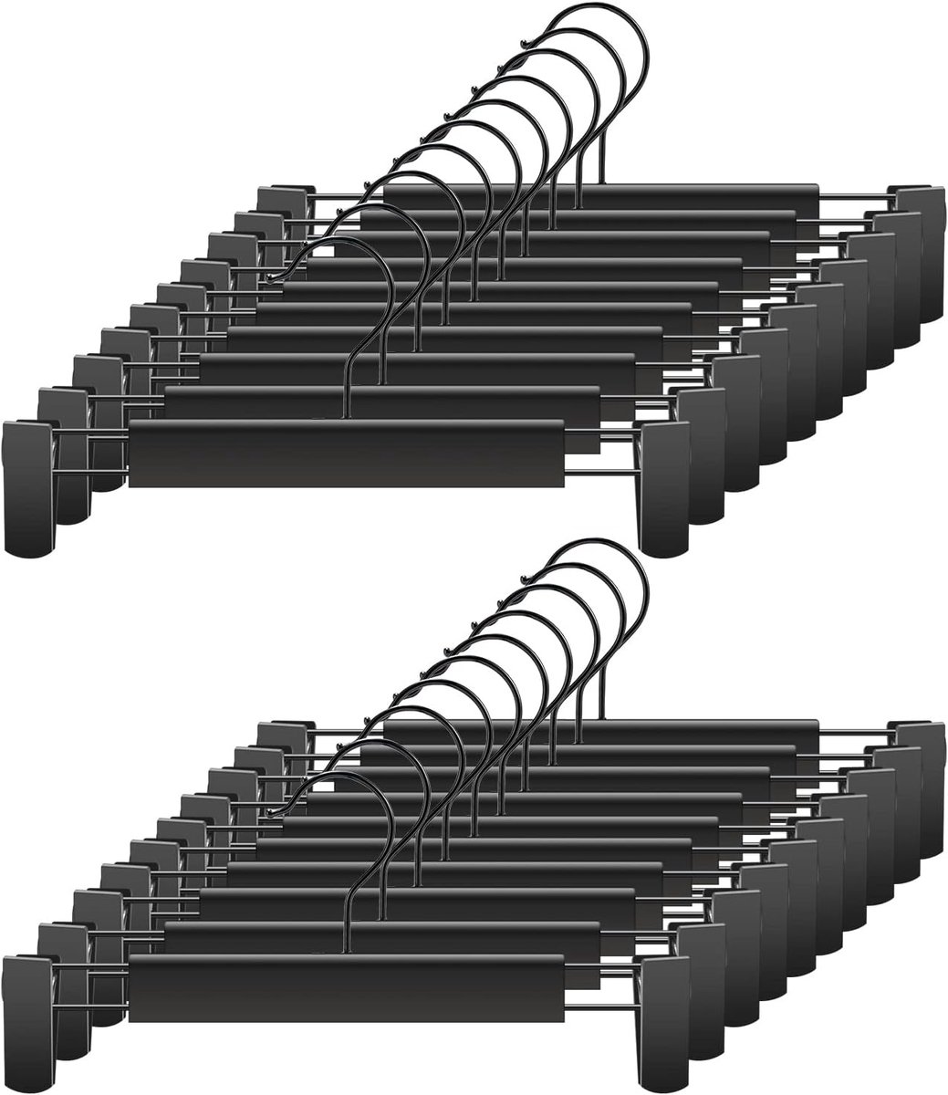 Clothes Hangers - 20 Pieces - Trouser Hangers - Trouser Hangers with Clips - Garment Hangers - Skirt Hangers - Non-Slip Hanger with Clips - Clothes Rack/Coat Rack/Jacket/Trouser Hanger - Space-Saving - Adjustable Clip Hangers, Garment Coat Clothes Jeans H - Image 1