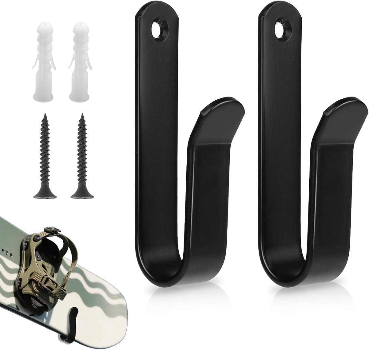 2 pieces - Skateboard wall mount - snowboard wall mount - snowboard wall mounting clips - horizontal snowboard storage - skateboard display rack stand - towel rack - towel hook - coat hook - with screws - for room, garage - 10*2*3.5 cm - black - Image 1