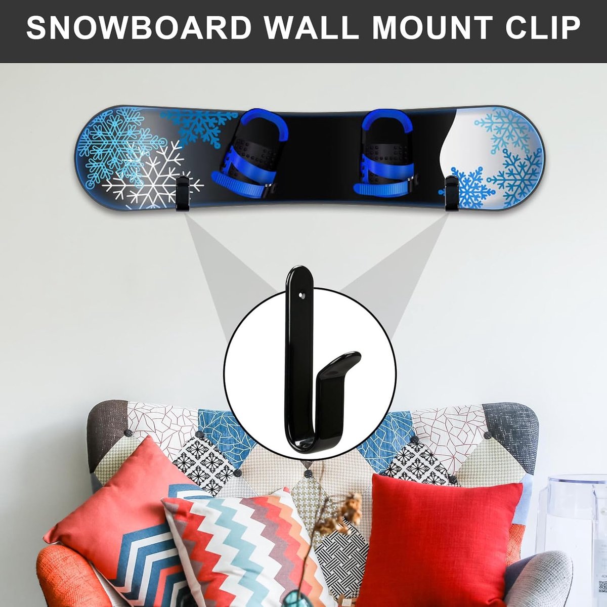 2 pieces - Skateboard wall mount - snowboard wall mount - snowboard wall mounting clips - horizontal snowboard storage - skateboard display rack stand - towel rack - towel hook - coat hook - with screws - for room, garage - 10*2*3.5 cm - black - Image 4