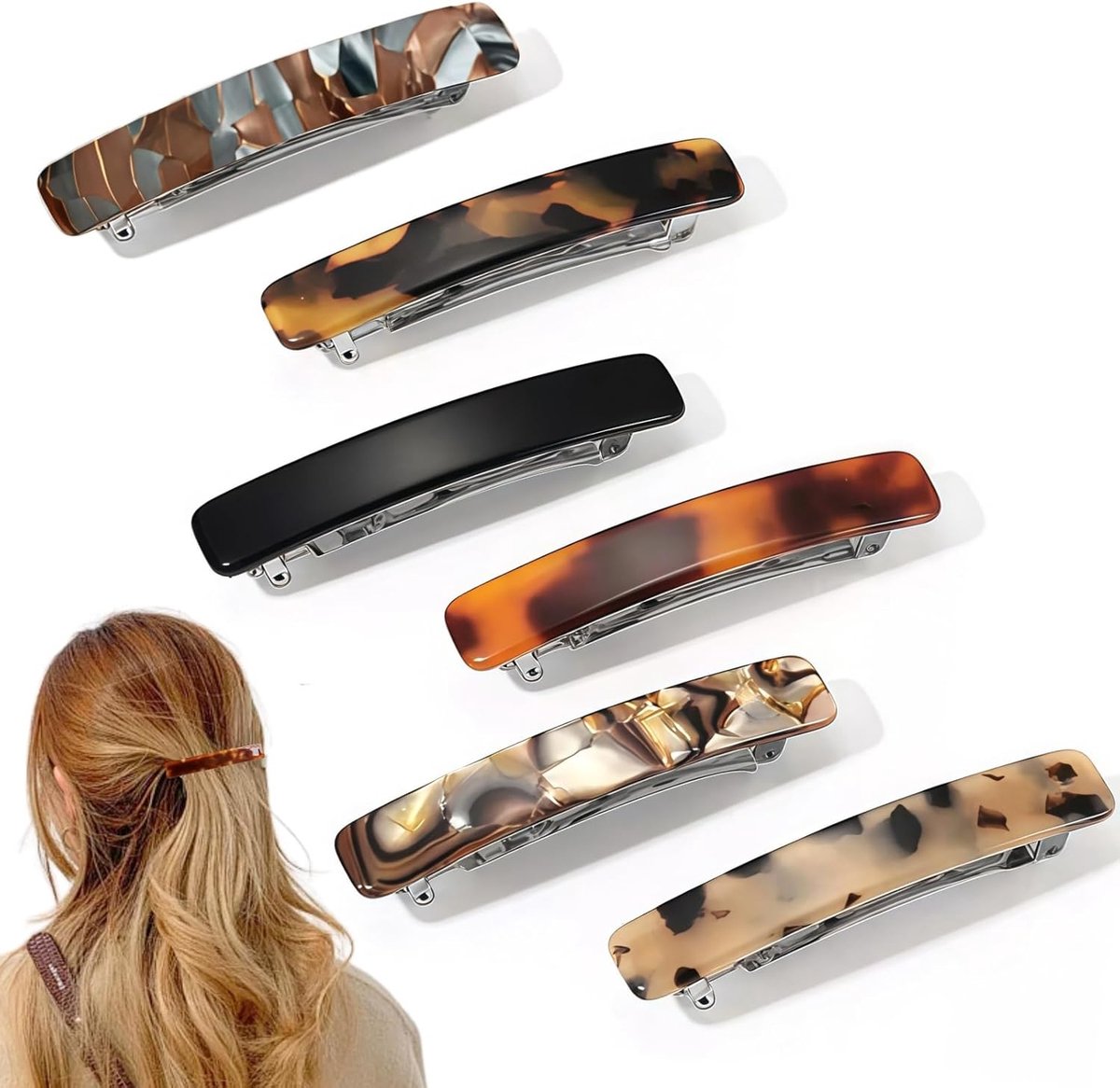 6pcs French Hair Clips - 3 Inch Hair Pin - Tortoiseshell Acetate - Delicate Hair Accessories - Colorful Hair Slides for Girls and Women - Image 1