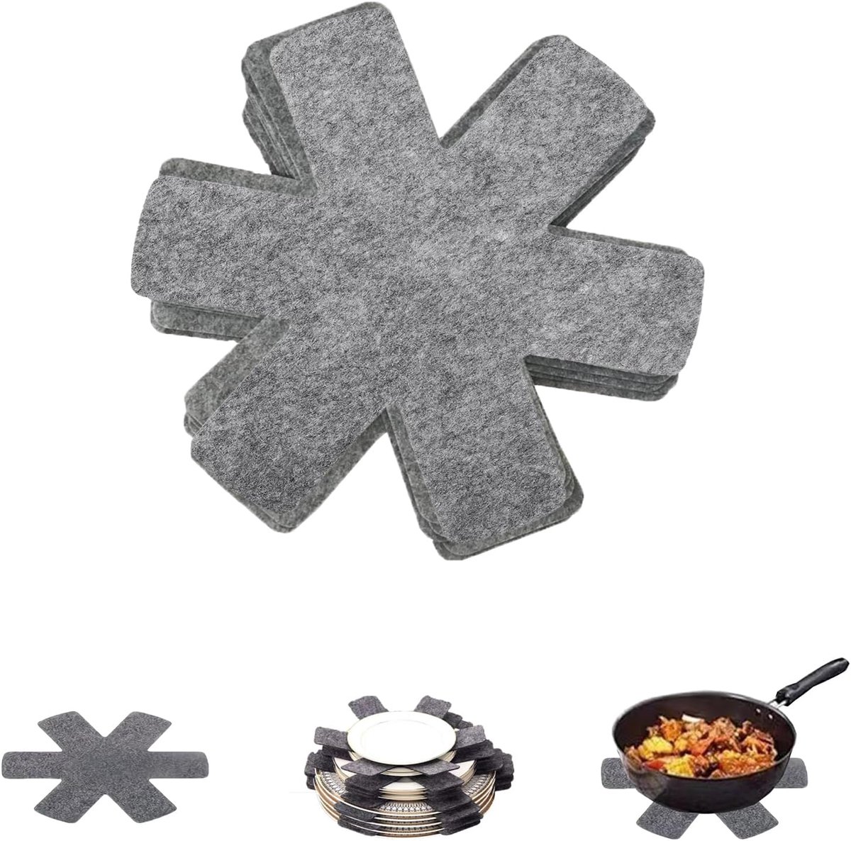 6 pieces - Pot holders - 38 cm - Pot protectors - Felt pot holders - coasters - felt pot protectors - cookware protector - kitchen utensils - for stacking pots, frying pans, ceramic pots, induction, glassware - grey - Image 1