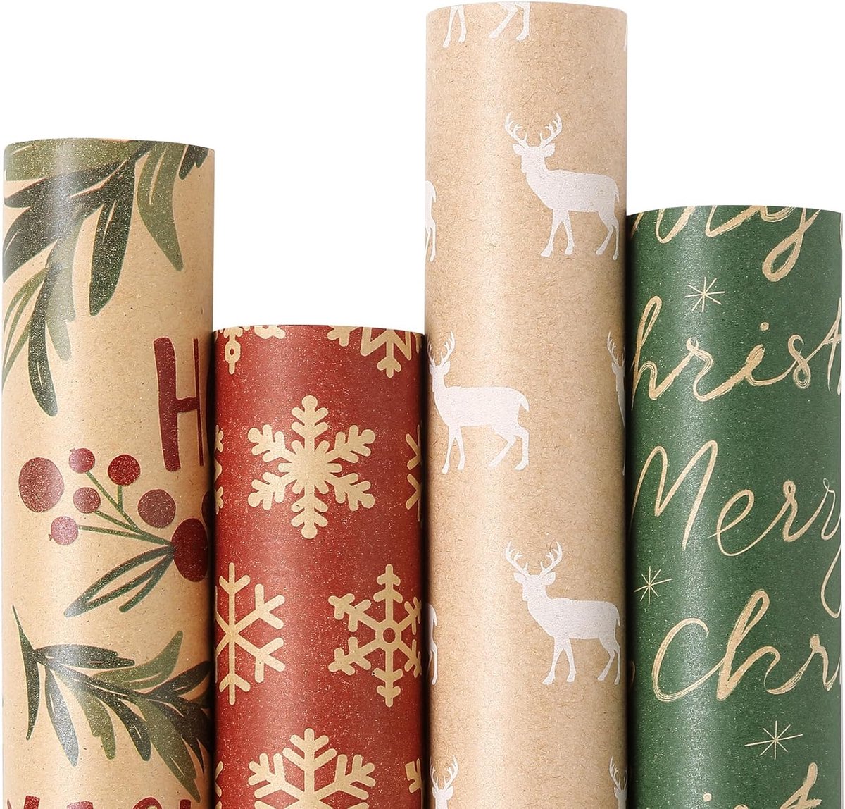 Wrapping paper - Christmas wrapping paper - Christmas gift paper - Wrapping paper with figures - 43 x 300cm - 4 rolls - Christmas paper wrapping paper for Christmas - Christmas paper wrapping paper for children - gift paper - Kraft gift paper - Christmas - Image 1
