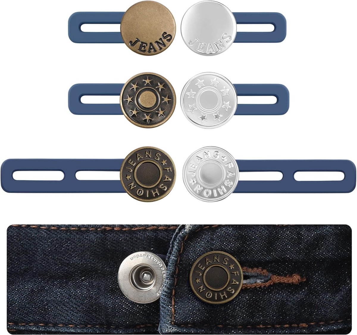 pieces jeans button extenders - Buttonhole Extender - Trouser Widening Button - Waistband Extenders - Unisex - Instant Waist Extender Buttons - Trouser Extender - Jeans Trouser Extender - No Sewing Required Jeans Waist Extenders - Image 1