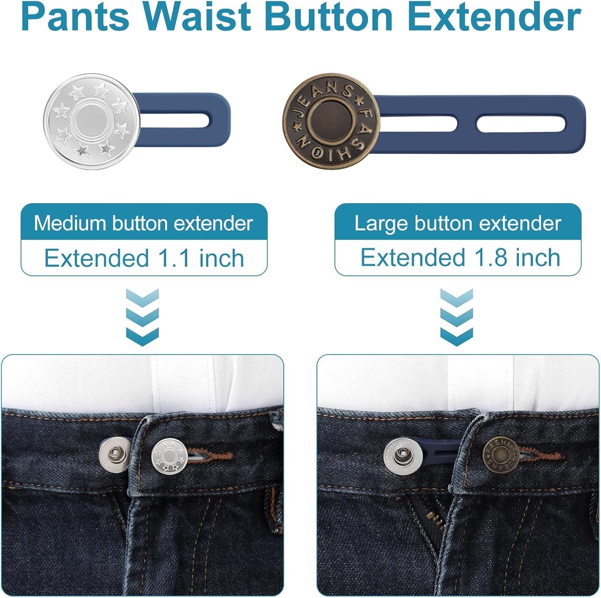 pieces jeans button extenders - Buttonhole Extender - Trouser Widening Button - Waistband Extenders - Unisex - Instant Waist Extender Buttons - Trouser Extender - Jeans Trouser Extender - No Sewing Required Jeans Waist Extenders - Image 2