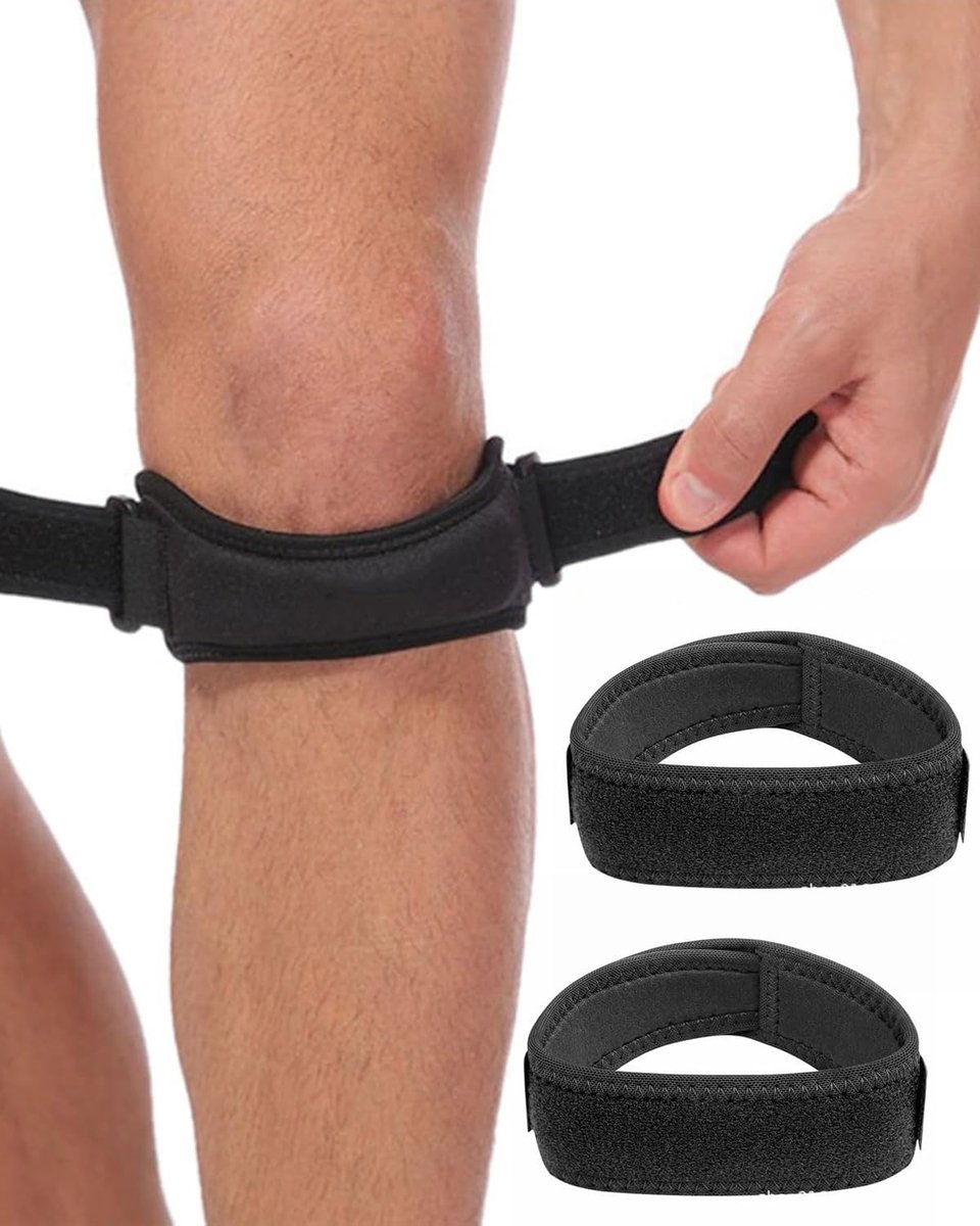 1 pair - Patella brace - knee straps for patellar tendon - knee brace - knee brace for relief of knee pain - knee-patella strap - sports knee brace - knee brace for osteoarthritis - knee brace - support for sports - braces - strap - adjustable - black - Image 1