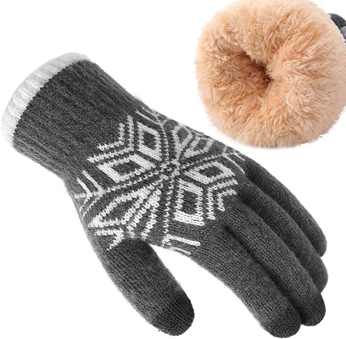 Women's Gloves - Men's Gloves - Men's / Women's Gloves - Winter Gloves - Knitted Glove with Fleece Lining - Touchscreen Glove - Extra Thick Gloves - Warm and Thick - for Cold Weather - Grey - Image 1