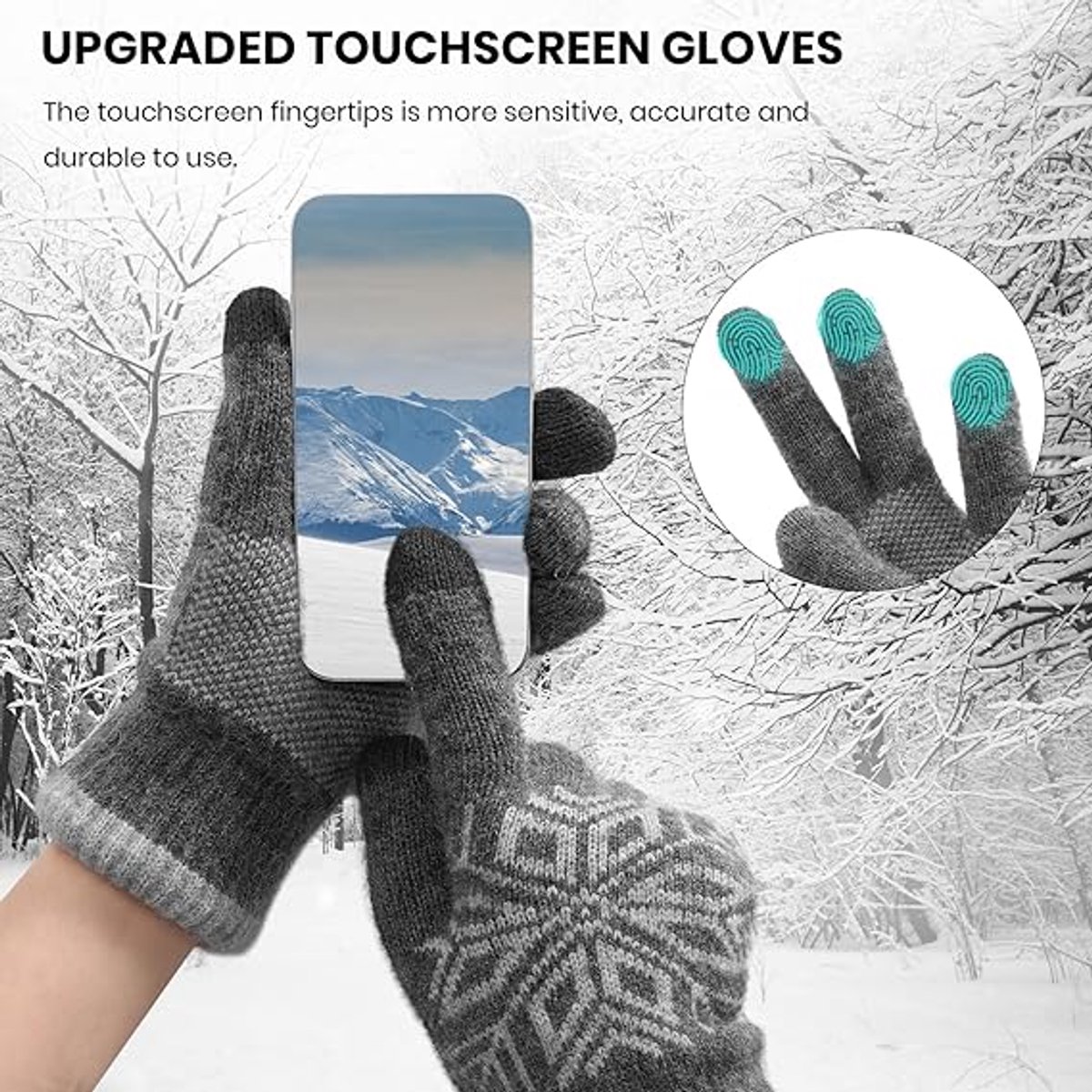 Women's Gloves - Men's Gloves - Men's / Women's Gloves - Winter Gloves - Knitted Glove with Fleece Lining - Touchscreen Glove - Extra Thick Gloves - Warm and Thick - for Cold Weather - Grey - Image 3