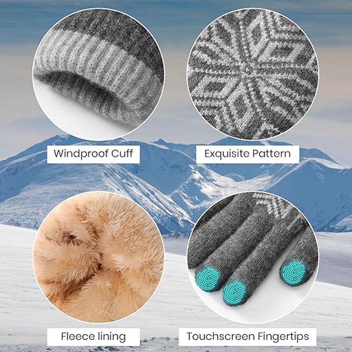 Women's Gloves - Men's Gloves - Men's / Women's Gloves - Winter Gloves - Knitted Glove with Fleece Lining - Touchscreen Glove - Extra Thick Gloves - Warm and Thick - for Cold Weather - Grey - Image 5