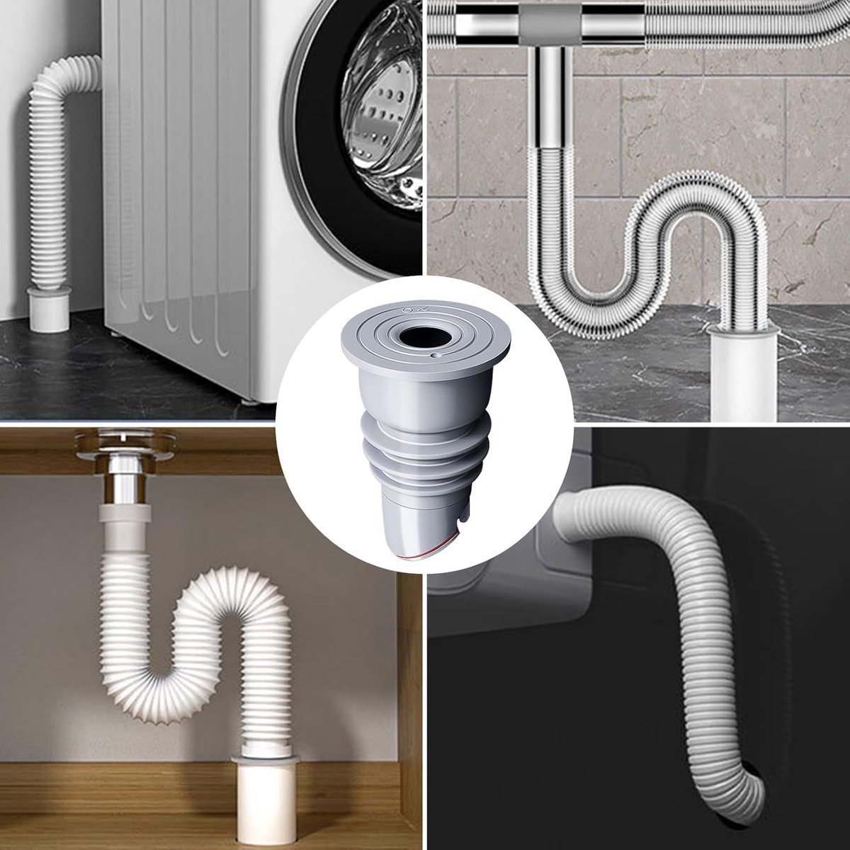 Washing machine drain plug - Sealing ring - suitable pipe inner diameter 35-40 mm - Drain plug - Sewer seals - Floor drain plug cover - drain pipe seal - anti-odor drain seal - with lid - for home, kitchen and bathroom - grey - Image 3