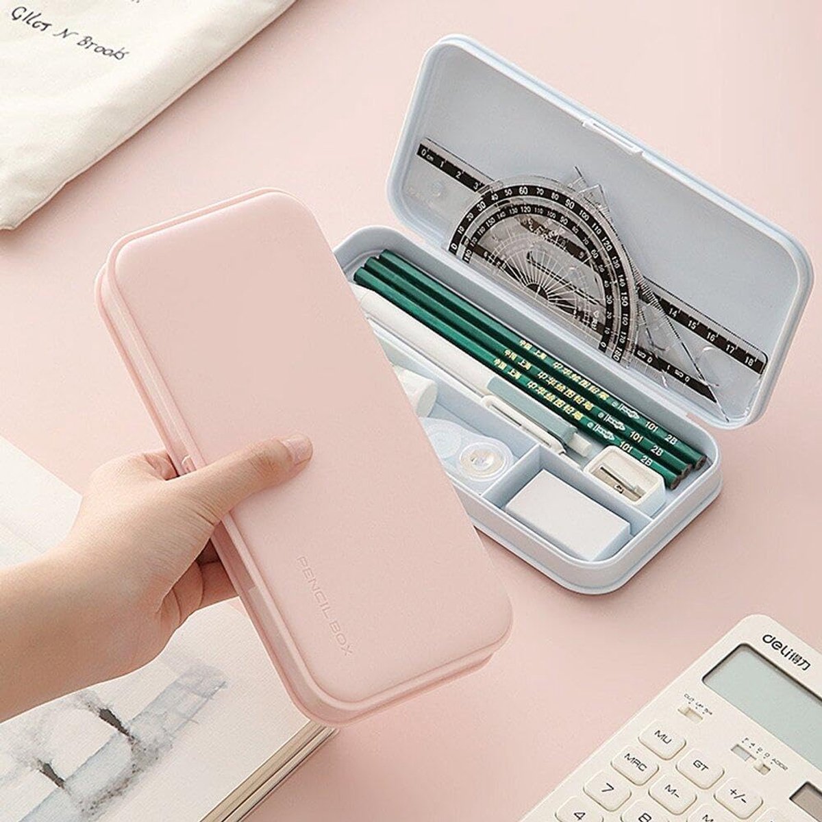 Pencil Case - Pen Pencil Case - Pencil Case - Pencil Case for Children and Adults - Exam Pencil Case - School Bag for Boys and Girls - plastic pencil case - pencil case - school supplies - compact stationery storage box - Back To School - Pink - Image 4