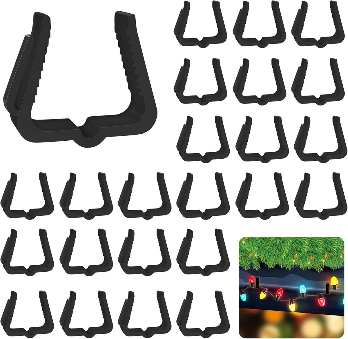 50 pieces - Christmas lighting Gutter hooks - light clips - plastic Light clip - roof edge clamps - Christmas decoration hooks - Festive lighting clamps - Outdoor roof hooks - Clips - for Christmas decoration panels, gutters, fences and roof edge decorati - Image 1